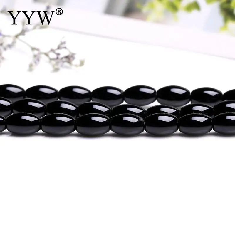 Natural Rice Shape Black Agat Stone Beads For Jewelry Making 4/6/10mm Smooth Looose Black Gem Stone Beads Wholesale DIY Bracelet