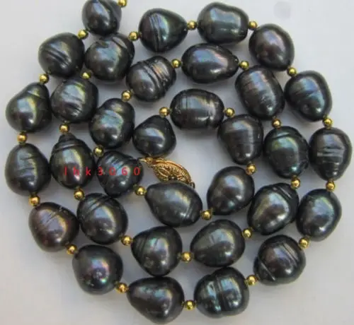 

11-13MM AAA+ TAHITIAN BLACK NATURAL DROP PEARL NECKLACE YELLOW CLASP 18"