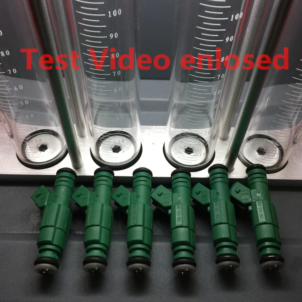 6pcs test video enclosed top feed universal 440cc High performance fuel injector Green Giant 0280155968  for racing tuning