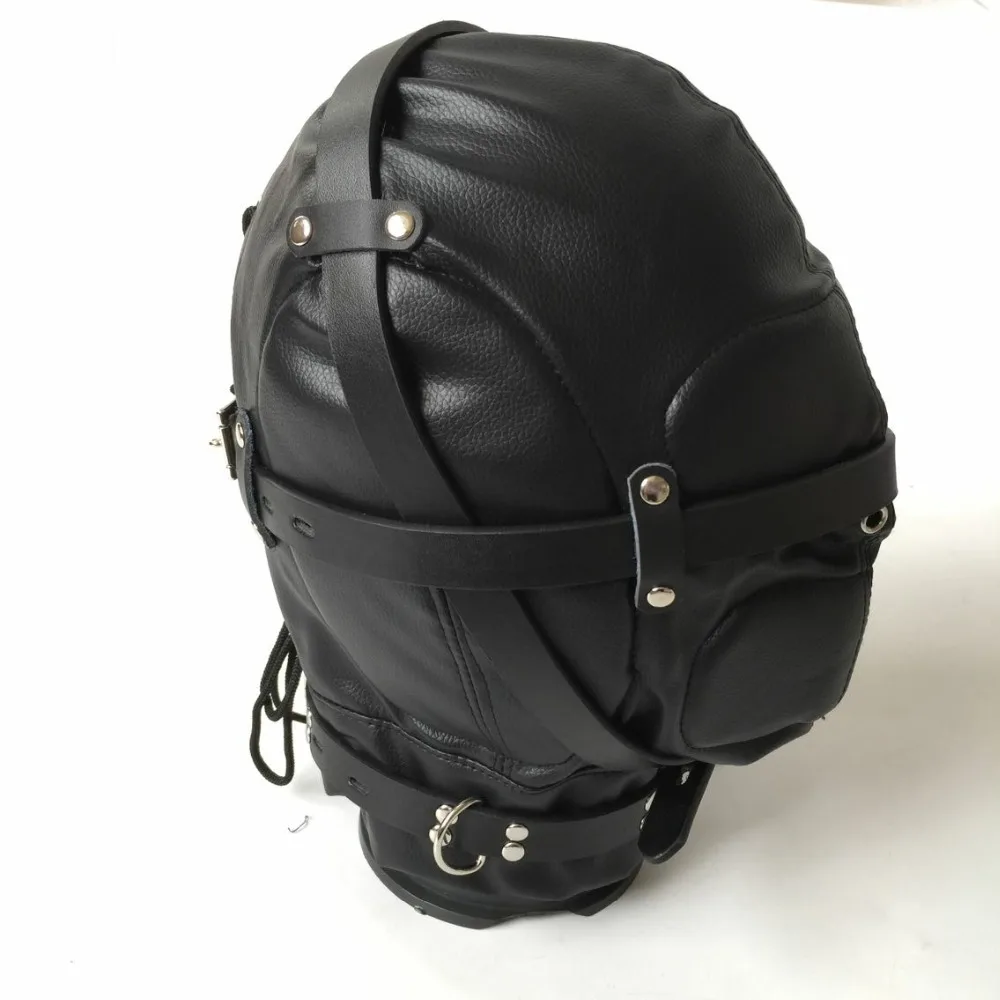 غطاء رأس من الجلد الأسود المرن مع سحاب ، عبودية BDSM ، عبودية ، رأس خنزير ، لعبة جنسية