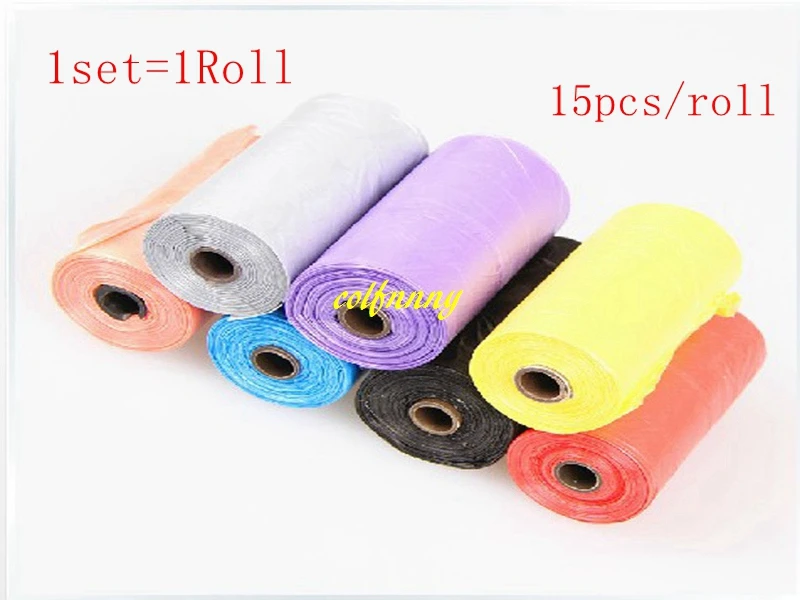 

1500sets/lot=22500pcs Pure color 15pcs/set Pet Dog Waste Poop Bag Doggy Bag Shit picking bags random color