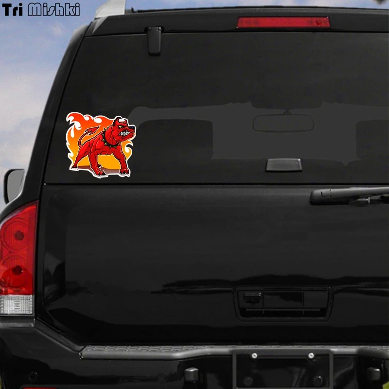 Tri Mishki WCS064 15x14cm Angry pitbull in fire car sticker funny colorful car stickers auto automobile decals