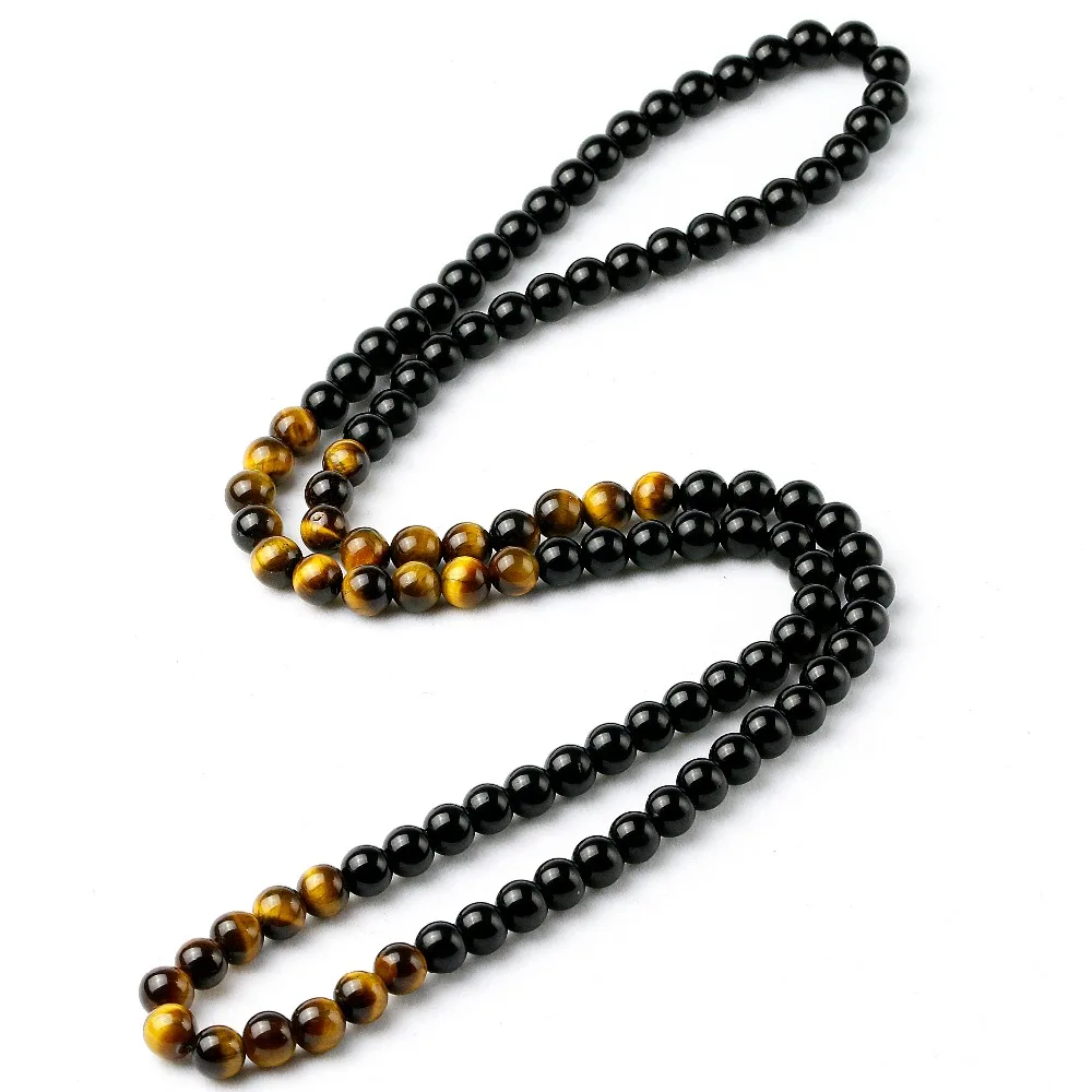Black Onyx Men\'s Tiger Eye Stone Bead Necklace Fashion Natural Stone Jewelry New Design Handmade Gift