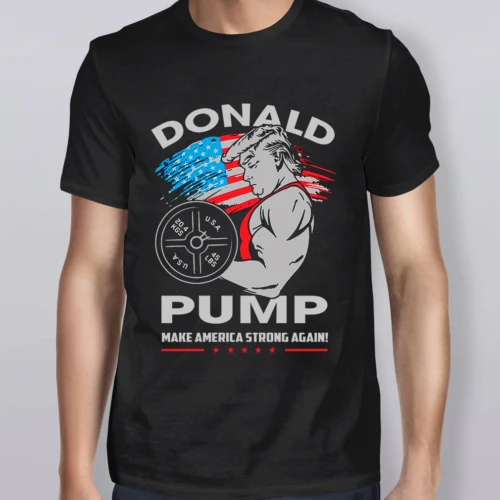 

Donald Pump Make America Strong Again T-Shirt Cotton 2019 Summer Short Sleeve Tops Hip Hop Clothes Shirts