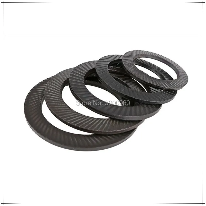 

M16 M18 M20 M22 M24 M30 Black Carbon Steel rondelles de ve Double Ridges Anti-skid Gasket Lock Washers With Doule Faced Printing