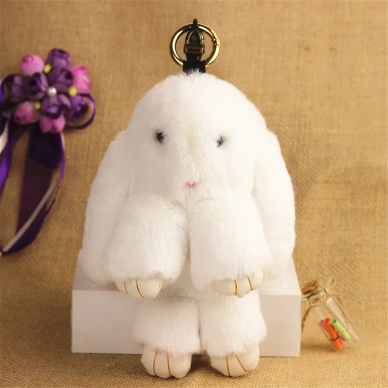 Fluffy 18cm Faux Rex Rabbit Fur Keychain Pompom Bunny Keyring Trinket Hare Toy Car Key Ring Doll Women Bag Charms Party Gift