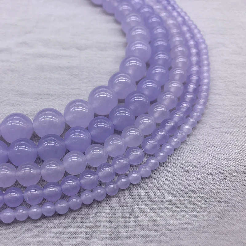 Natural Stone Lavender Violet Chalcedony Jades Round Loose Beads 4 6 8 10 12MM Fit DIY Bracelet&Necklace Jewelry Making Part