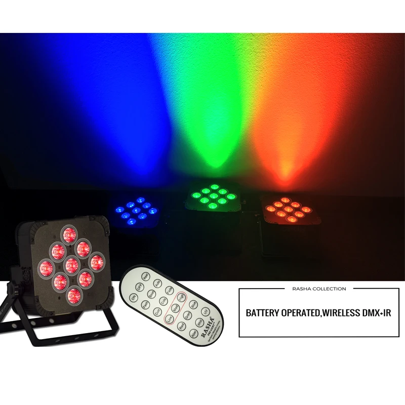 (Pack of 4)Stage Light-9*18W 6in1 RGBAW UV Battery Powered Wireless LED Par Light LED Slim Par Can