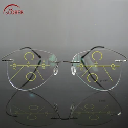 Large Frame Pilot B Titanium Ultra-light Progressive multifocus Rimless READING GLASSES add +1 +1.5 +2 +2.5 +3 +3.5 +4