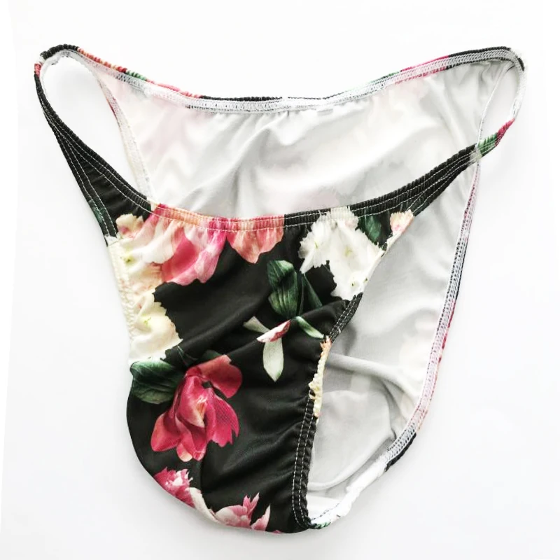 Mens Sexy Floral Milk silk Floral Sissy Underwear Pouch Low Rise Lingerie Briefs Underwear Erotic Gay Mens Lingerie UnderPants