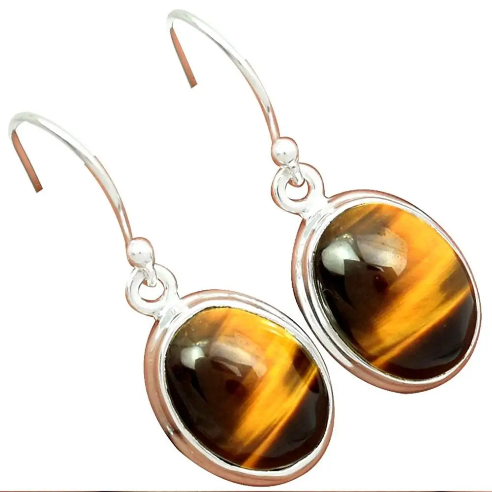 Lovegem Genuine Tiger eye Earrings 925 Sterling Silver,32 mm, AE1259