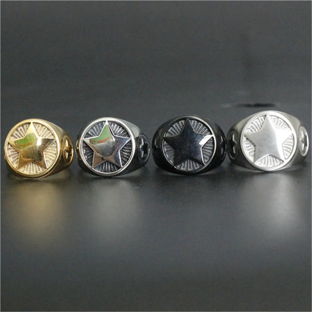 4 Color Star Ring 316L Stainless Steel Jewelry Cool Band Party Personal Design Ring