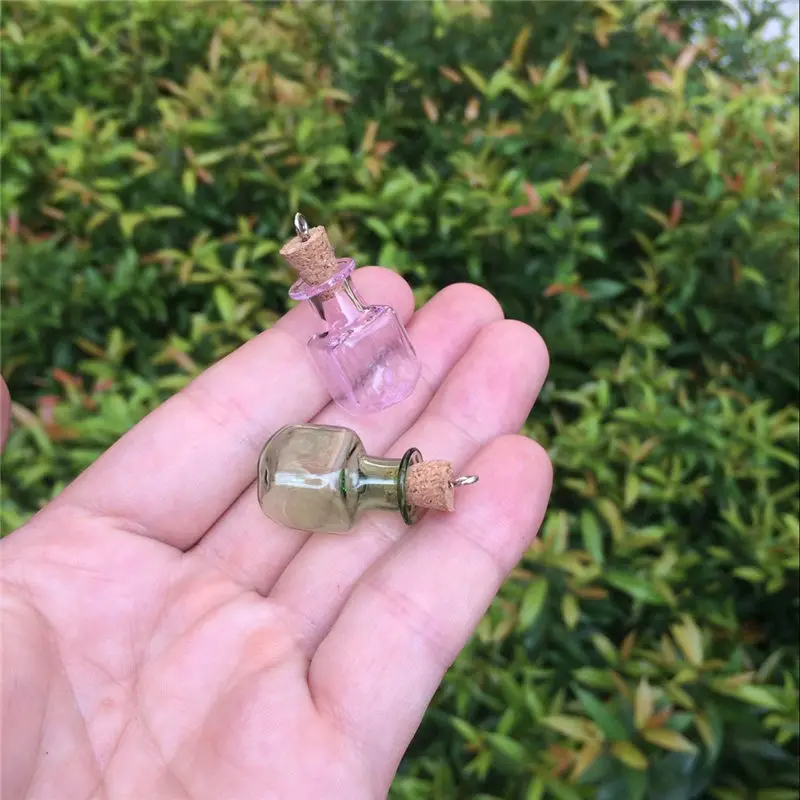 Mini bottiglie dei desideri con anello in metallo, ciondoli regalo artigianali rettangolari, barattoli di vetro fai da te, Mix 7 colori