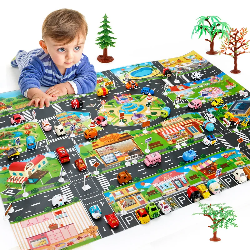 Kids City Map Toys Car Parking Road Map Alloy Toy Model Car Climbing Mats English Version New For Kids Play Game Map Racing Mat