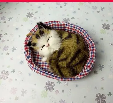 Около 13x11 см, модель сонного кота с коричневыми зернами и ковриком, полиэтилен и мех, фигурки ручной работы, украшение для дома, игрушка в подарок a2693