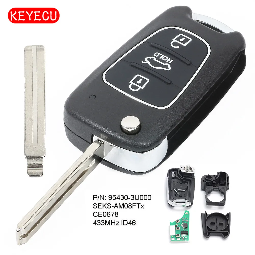 KEYECU P/N : 95430-3U000 Upgraded Flip Remote Key 3 Button Fob 433MHz ID46 for Kia Sportage 2010 2011 2012 2013 2014