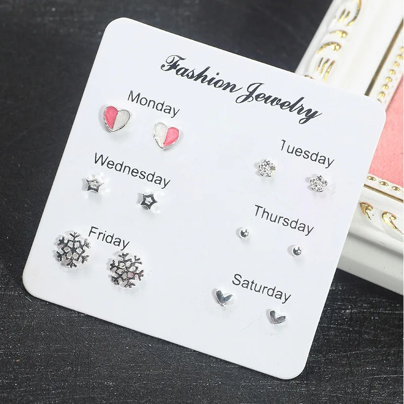 New High Fashion Wild Cute Bow Love Feathers 6 Sets Of Small Earrings Jewelry Accessories Wholesale Earrings For Women Oorbellen