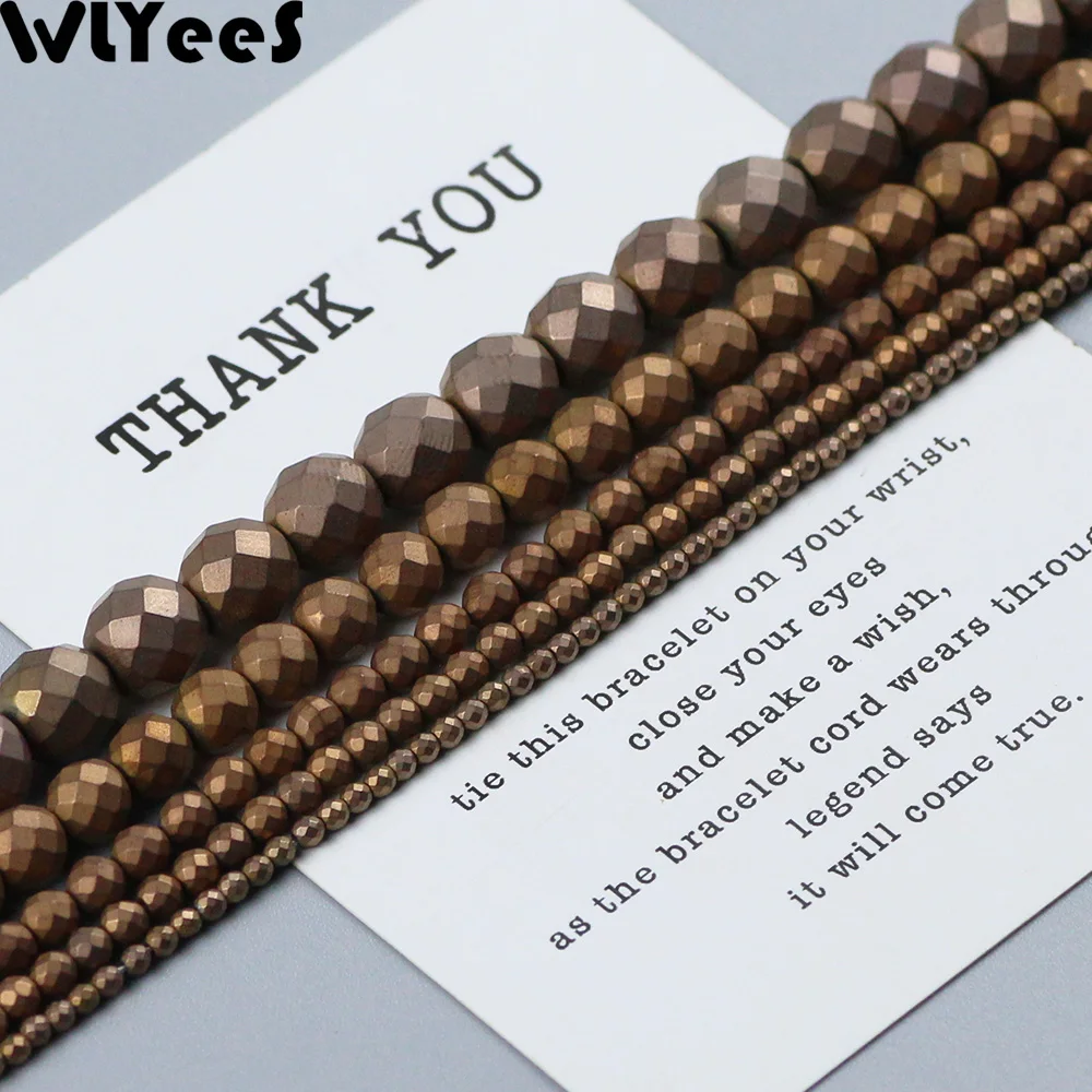 WLYeeS Polish Matte Faceted Round Hematite beads 2-10mm plating Copper Charm Loose beads for Jewelry Bracelet earring Making DIY