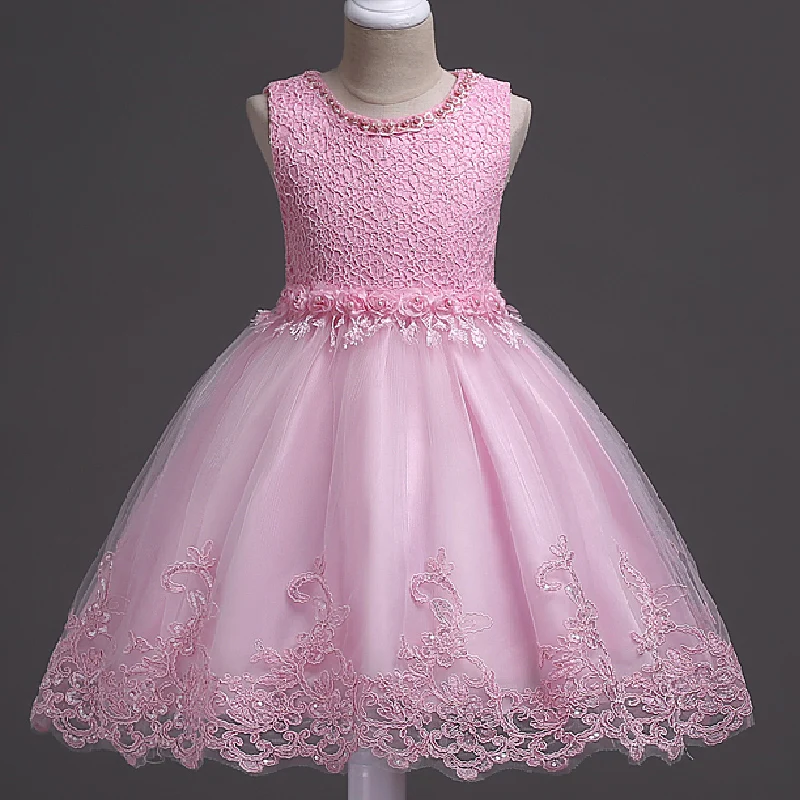 Girls Lace Flower Dress Pearls Children Wedding Party Dresses Kids Christmas Ball Gown Formal Baby Frocks Clothes Girl Carnival