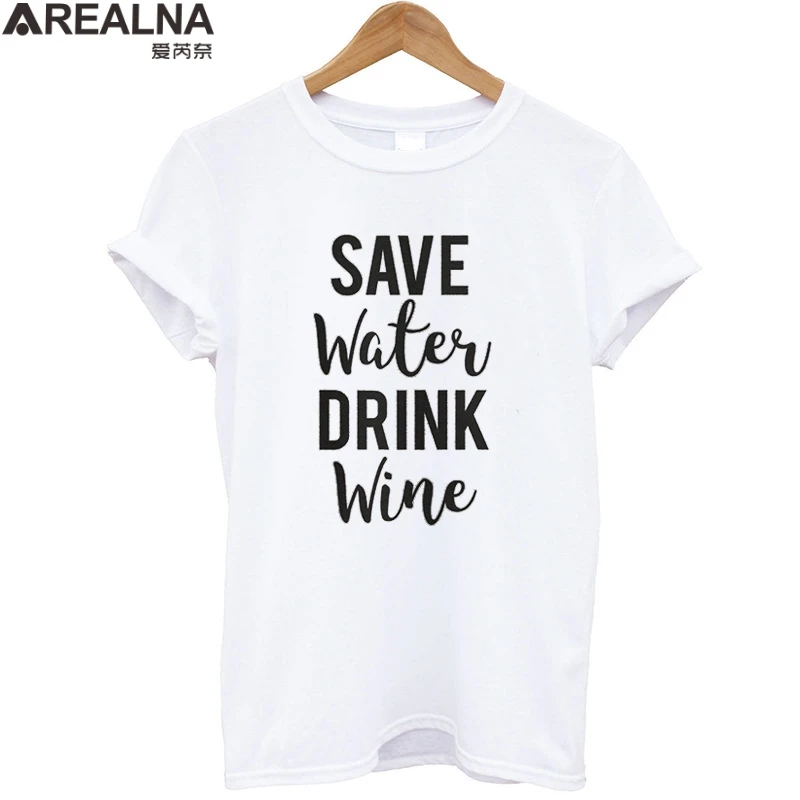 White black T Shirt Women Cotton Print Save Water Drink Wine T-shirt Summer Tops Female Tee Shirt Femme Camisa Feminina Clothes