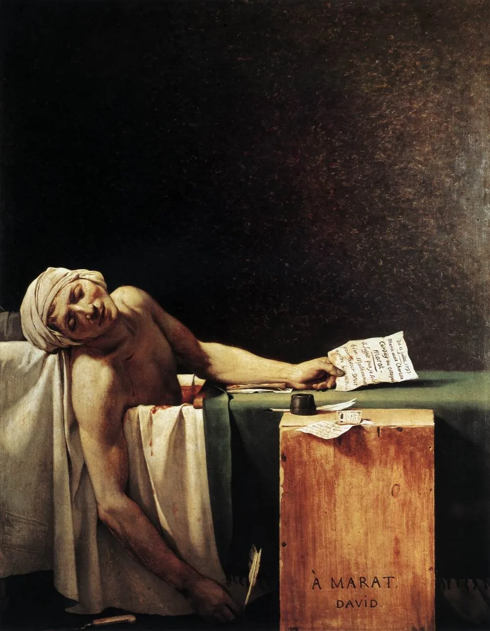 

100% handmade high quality Oil Painting Reproduction on Linen Canvas,the-death-of-marat-1793 by jacques louis David