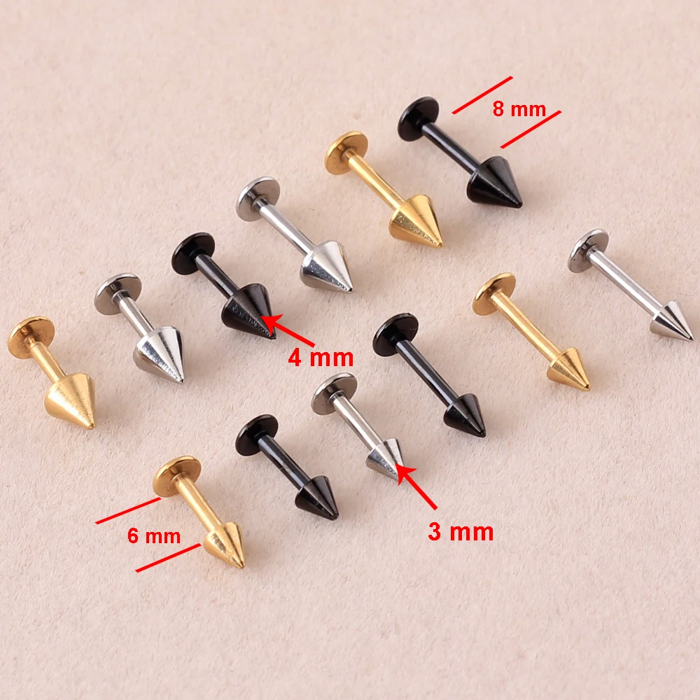 Alisouy 1pc Black Gold Color 316L Stainless Steel Spike Cone Labret Lip Rings nails Body Piercing Jewelry