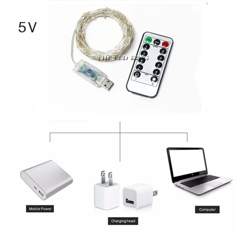 10M 33FT Copper Wire 5M USB 5V LED String Christmas Lights RGB LED Holiday Light With RF Controller For Christmas Decoration