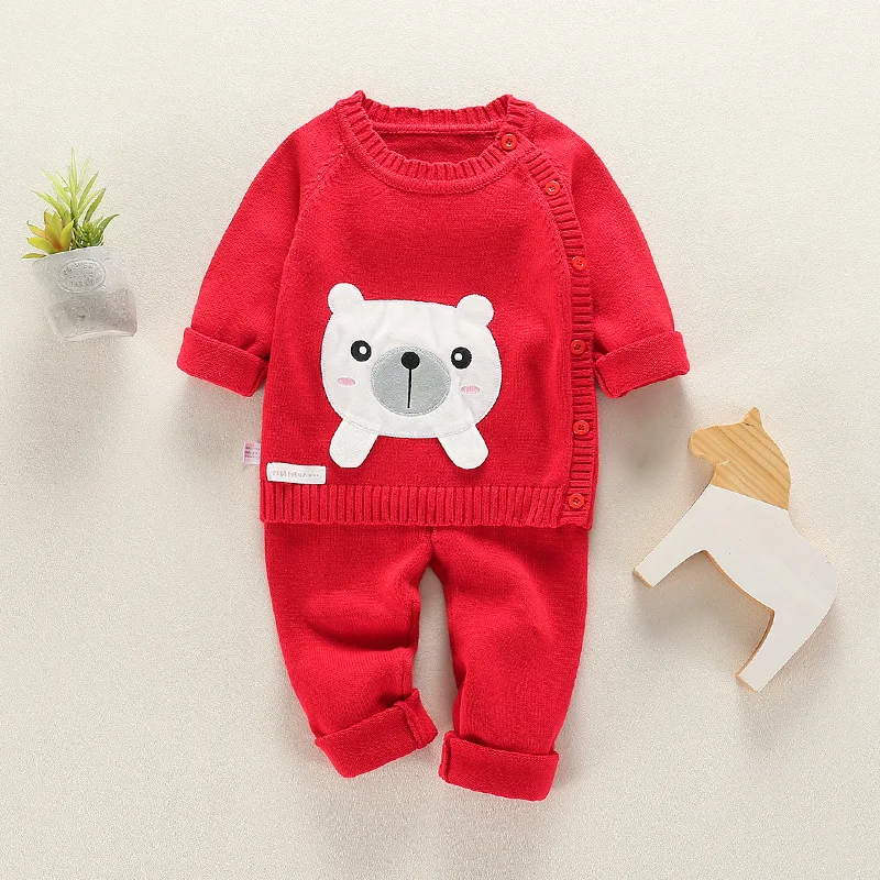 Infant Baby Clothing Knitting Sweater Set Child Outerwear For Spring Autumn 2021 New Toddler O-Neck Flower Animal Suits