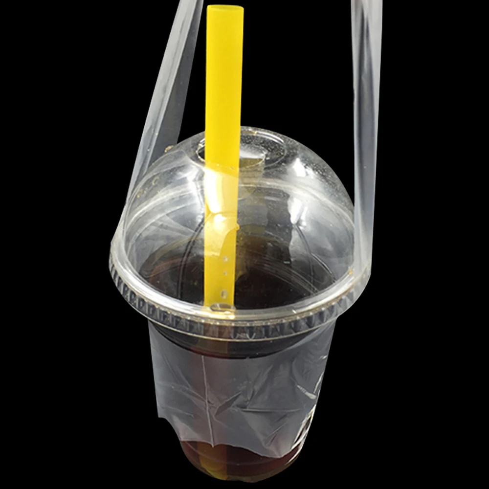 100Pcs/ Lot 12.5x23cm T-Shaped Bayonet Type Single Cup Carrier Packaging Bag Plastic Clear Portable Handle Beverage Package Bag