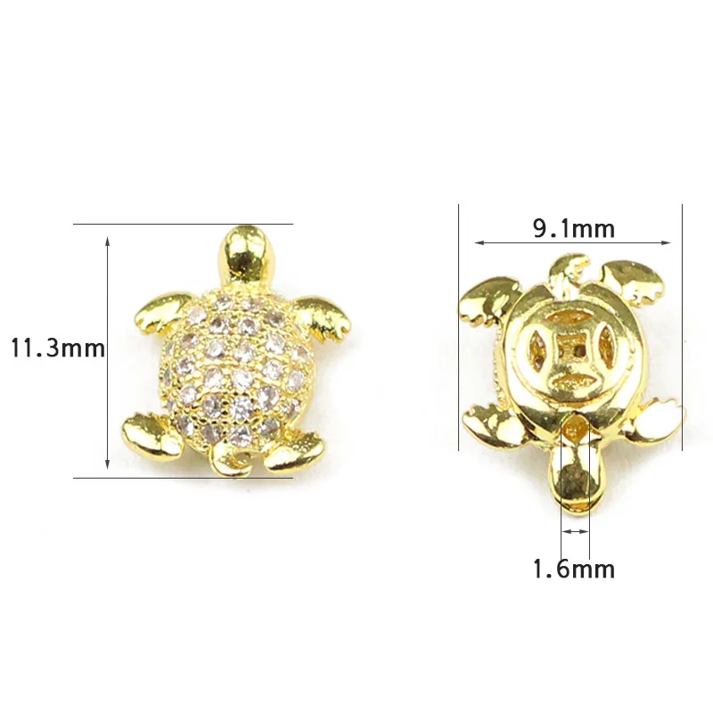 4pcs Turtle Pendant Copper Spacer Micro Pave Zircon Animal Charm Loose Beads For Jewelry Bracelet Making DIY Accessories Finding