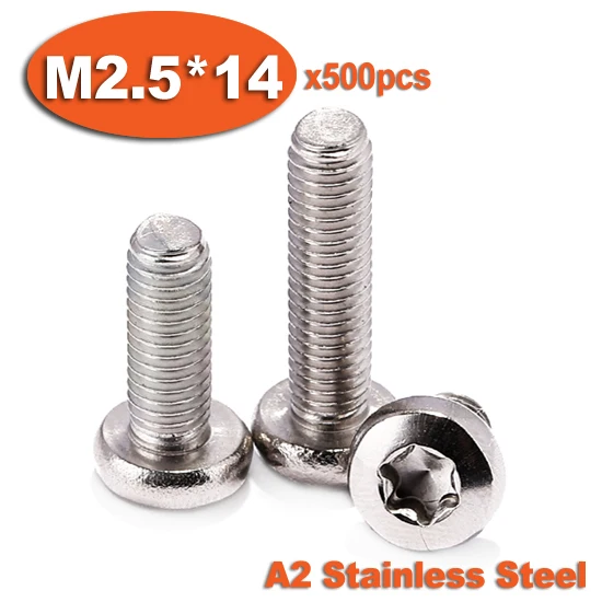 

500pcs DIN7985 M2.5 x 14 A2 Stainless Steel Torx Pan Head Machine Screw Screws