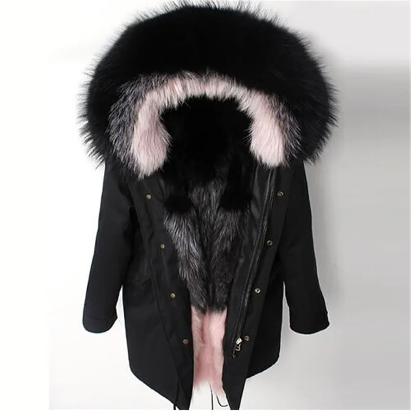 

2022 fashion new women khaki parka winter jacket real natural fur coat sliver fox fur hooded liner Gradient outwear