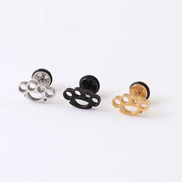 Alisouy 2pcs Black Gold Color Stainless Steel Unique Flower Shaped Men Women Ear Stud Earrings