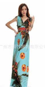 Beach Dress Plus Size 6XL Dresses Women Summer Casual Clothing Bohemian Silk Floral V-neck Maxi Dress Casual Vestido C99