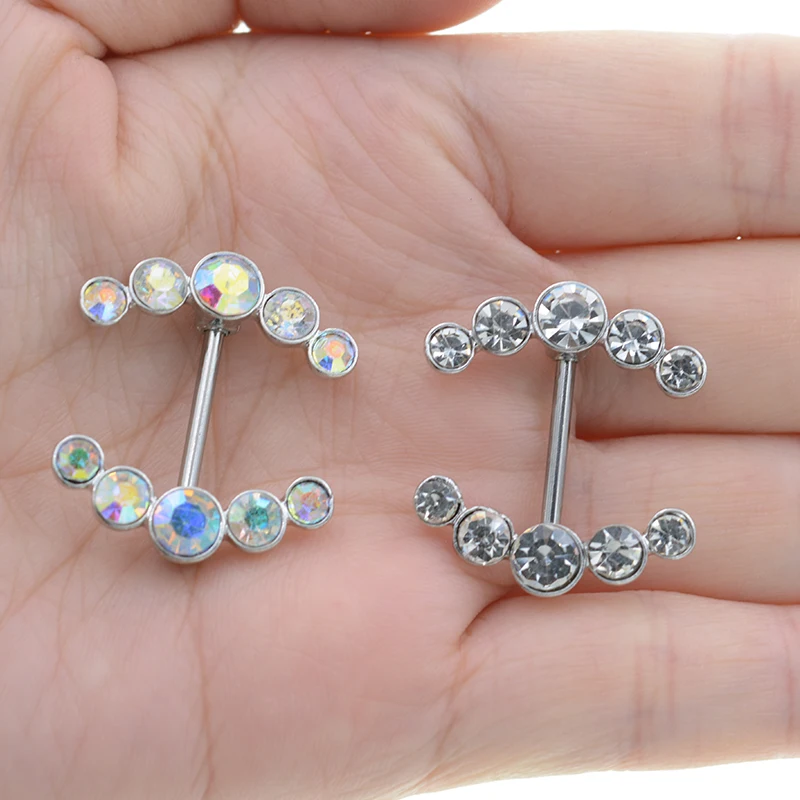 2 pièces de Piercing de mamelon en cristal clair coloré pour femmes, bouclier de Piercing de mamelon en barres pour femmes