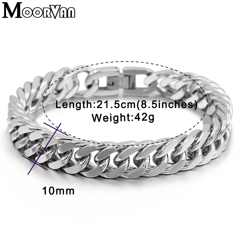 Moorvan Christmas Gift New Stainless Steel Men bracelet Trendy Style,21cm 10mm Bracelet Boys Women Wholesale Jewelry