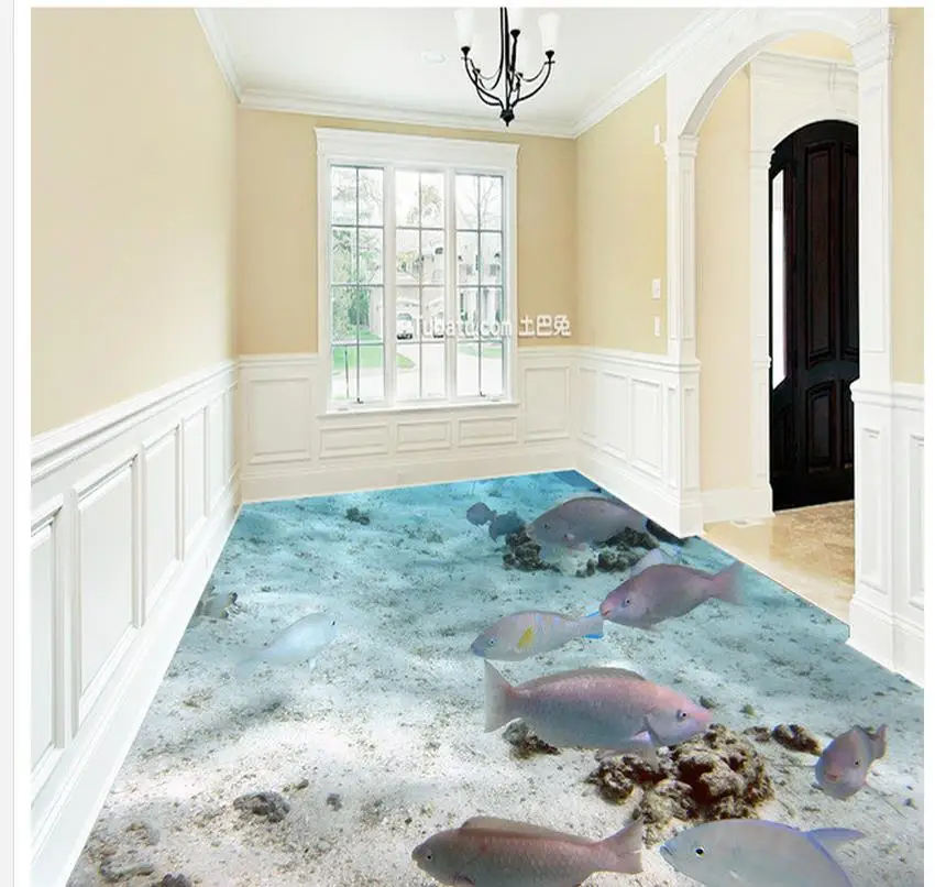 3d bathroom wallpaper waterproof Underwater world bathroom 3D floor pvc wallpaper 3d Home Decoration