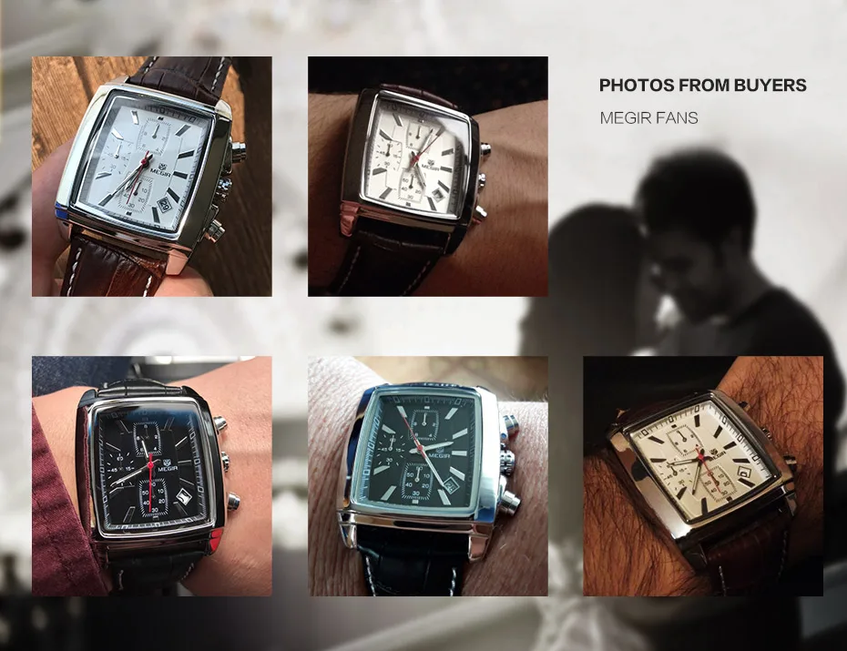 Orologio con cinturino in pelle con quadrante rettangolare Megir per uomo orologio al quarzo con cronografo blu Casual orologio da polso da uomo montre reloj muslimah  1511