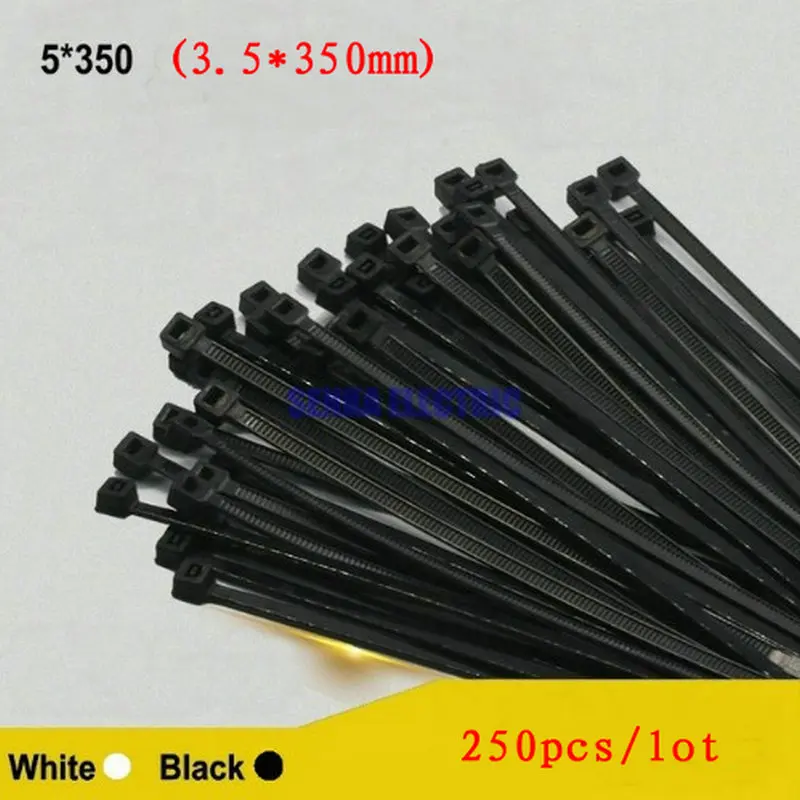 250pcs/lot 5*350 3.5*350mm Nylon Wrap Fastening Cable Tie Black White Organiser Wire Zip Tie