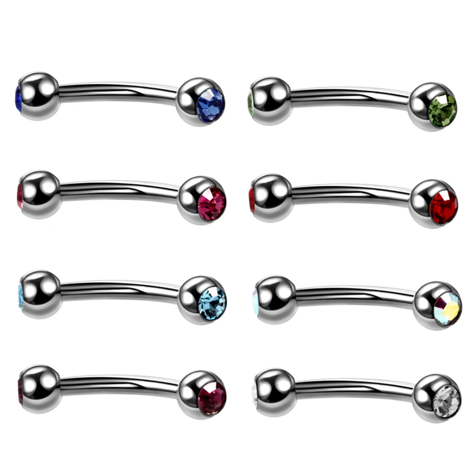 1PC G23 Titanium Colorful Eyebrow Piercings Banana Rings Double Gems Curved Barbell Eyebrow Piercings Rings Body Jewelry 16g