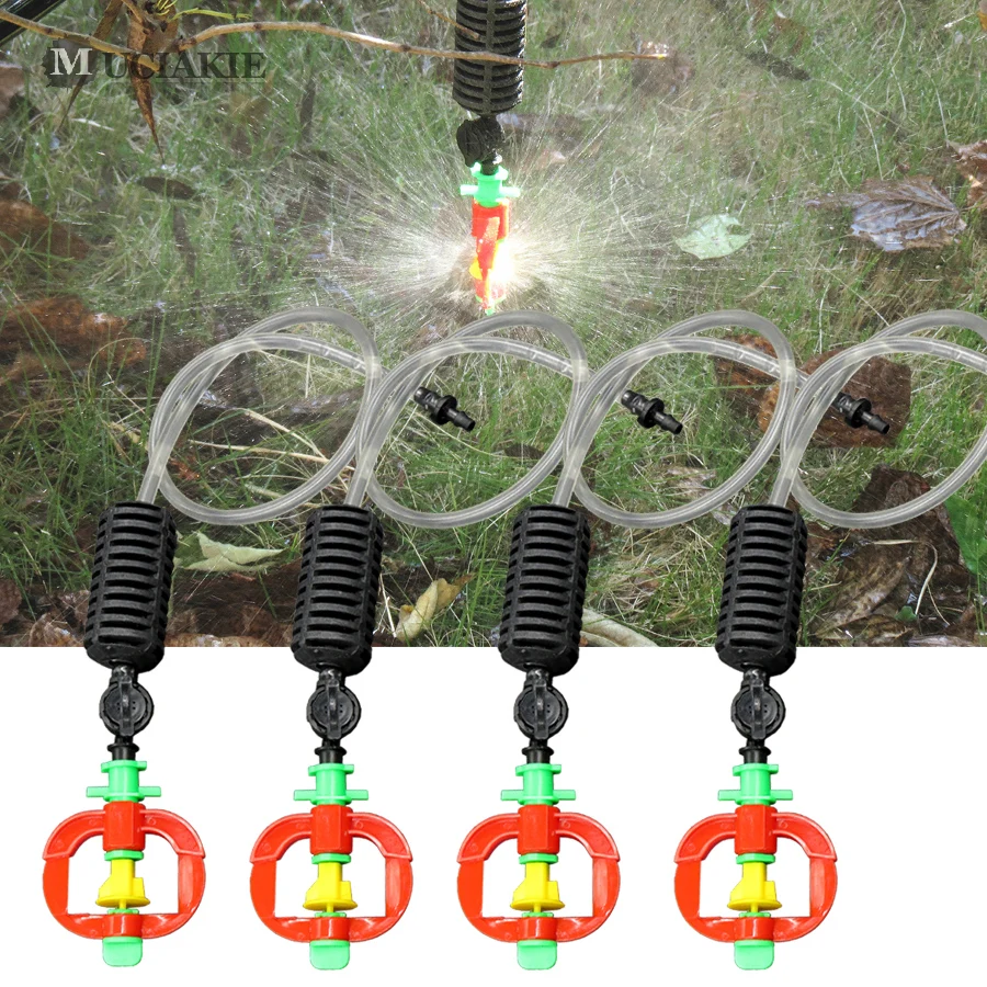 

MUCIAKIE 5PCS New Garden Rotating Sprinkler Hang Micro Drip Irrigation Spray with Hammer Anti Drip 4/7 Transparent Hose Fittings