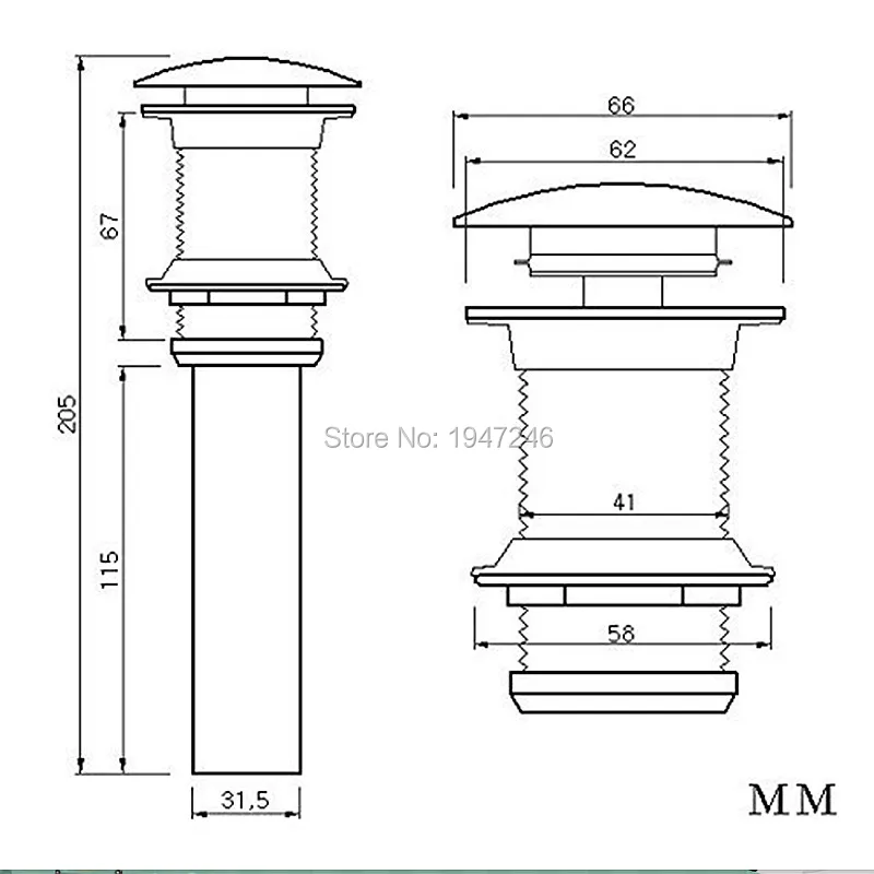 Pop-up Drain Without Overflow for Vessel Sinks Antique color