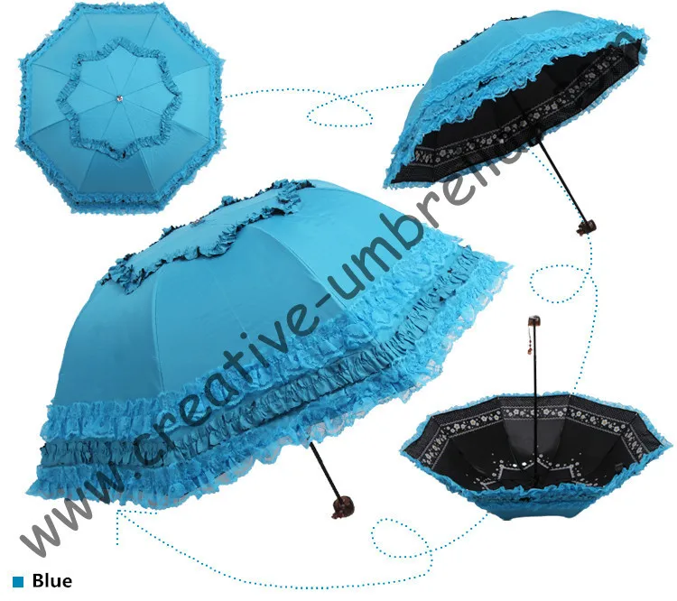 Princess umbrellas,100%sunscreen,UPF>50+,ladies'parasol,summer style,black silver coating,pocket parasol,UV protecting,lacing