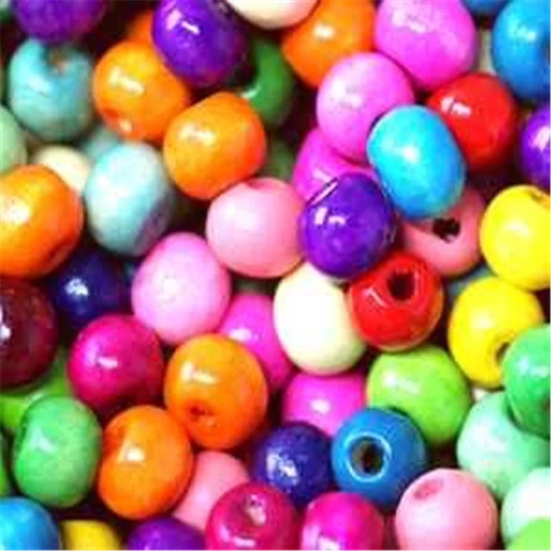 200 Colorful Wooden Round Beads 7x8mm  For Children  7NK164