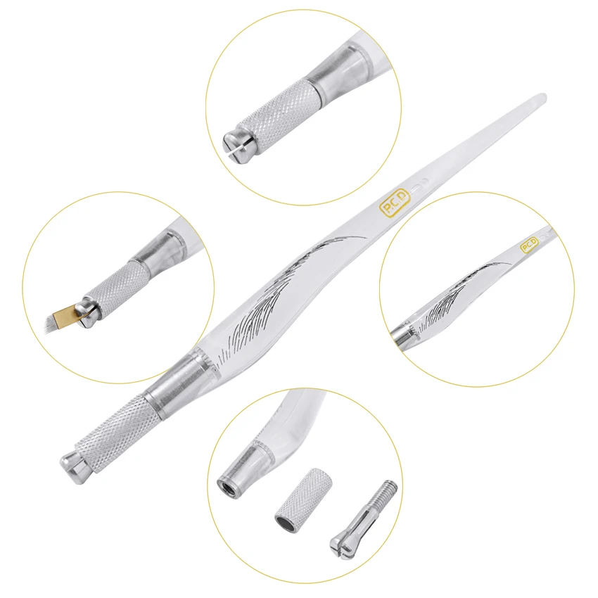 Makeup Tattoo Pen Kit 5Pcs Manual Machine Pen Acrylic PCD Permanent Makeup for Eyebrow Lip Eyeliner Microblading Needles and Ink