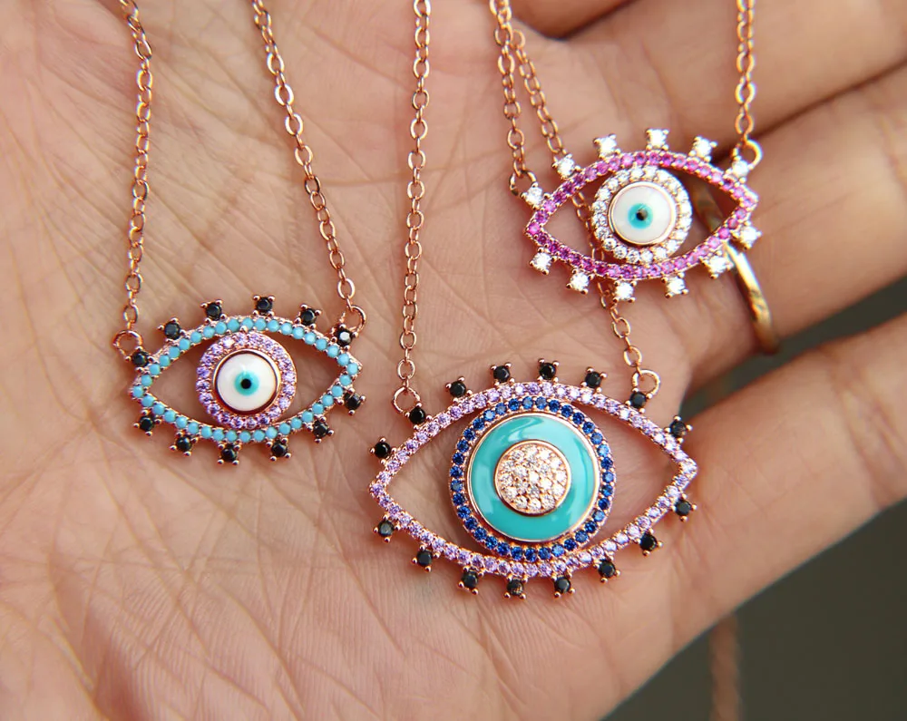 NEW Authentic turquoises turkish evil eye shape rose gold color fashion women necklace Wholesale