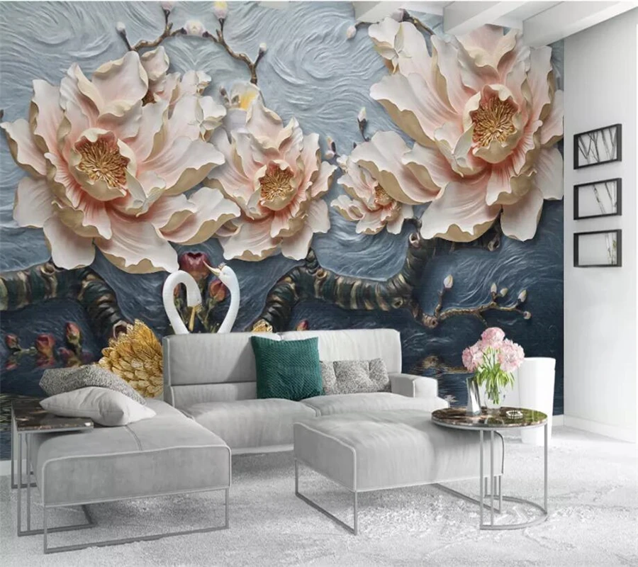 

Beibehang Custom wallpaper 3d photo mural new Chinese embossed three-dimensional flower rich TV background wall paper 3d mural