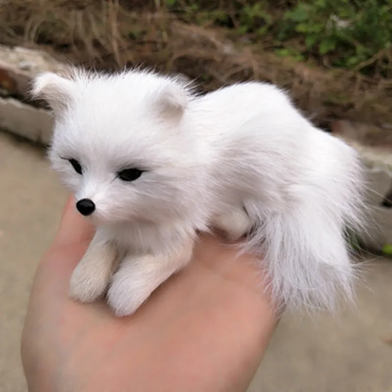 Plush Toys Simulated Animal Fox Model Ornaments Cartoon Pet Baby Mini White Fox Fascinating Gift for Children Desktop Decoration