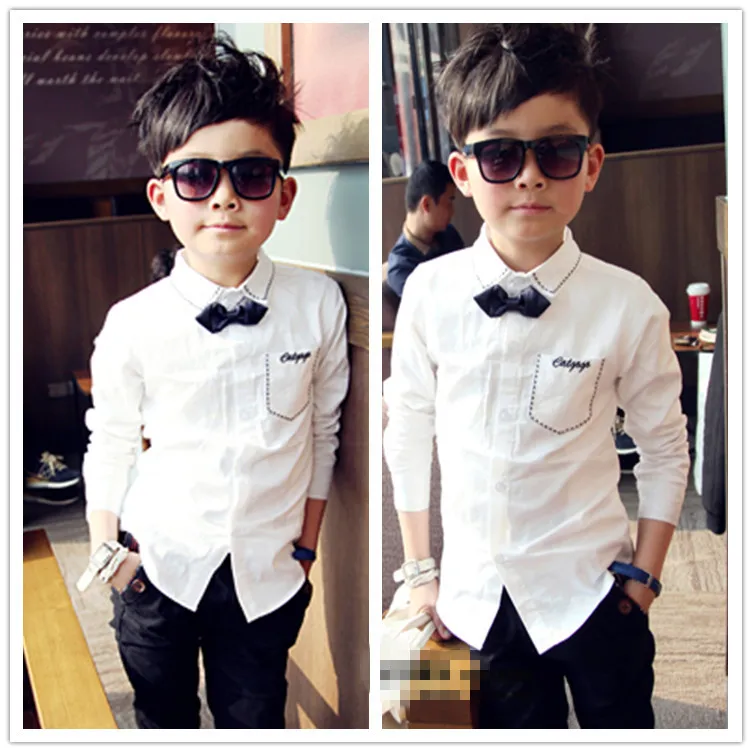 Children 's clothing new spring white cotton Boys' Long Sleeve Shirts