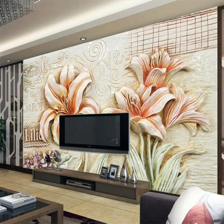 

wellyu Custom Photo Wallpaper 3d Murals Stereo Relief Mural Lily Open Living Room TV Background Wall paper 3d papel de parede